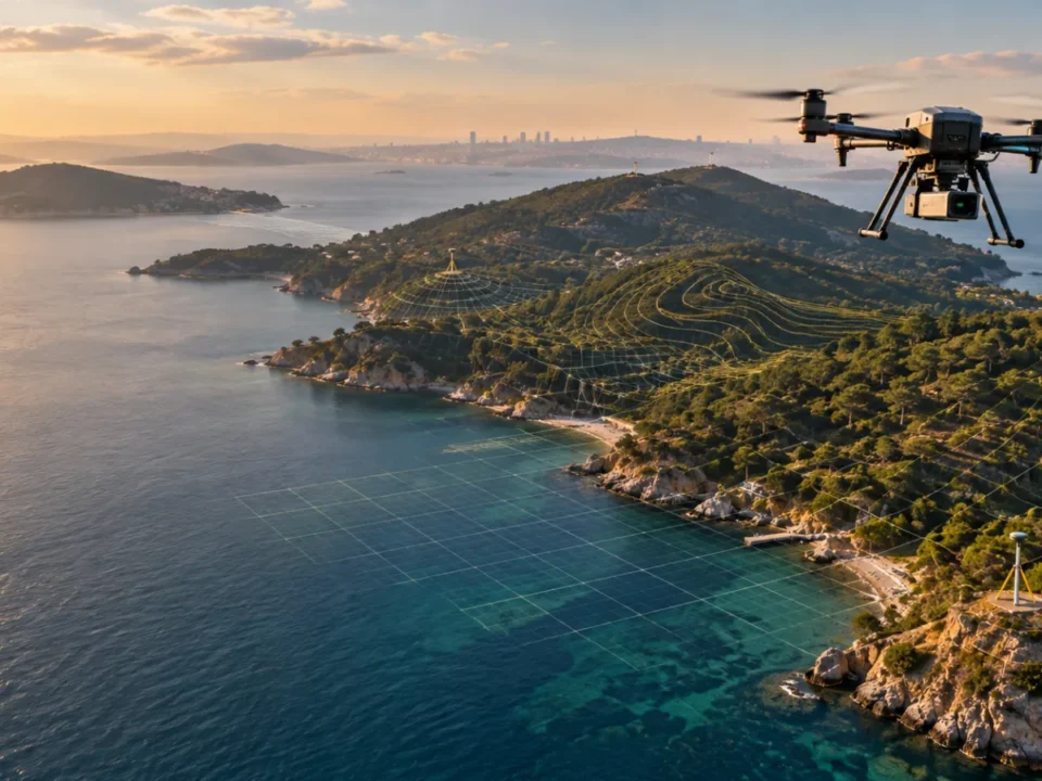 Adalar kıyısında ortofoto ve arazi modeli üreten haritalama dronu