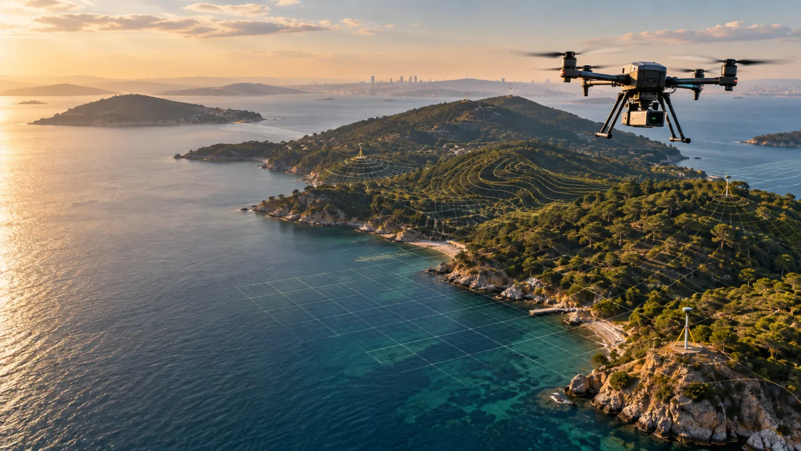 Adalar kıyısında ortofoto ve arazi modeli üreten haritalama dronu