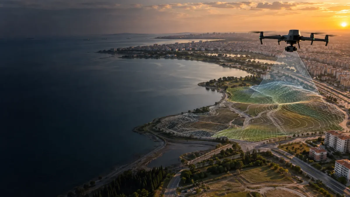 Avcılar kıyı ve kentsel arazisinde ortofoto üreten haritalama dronu