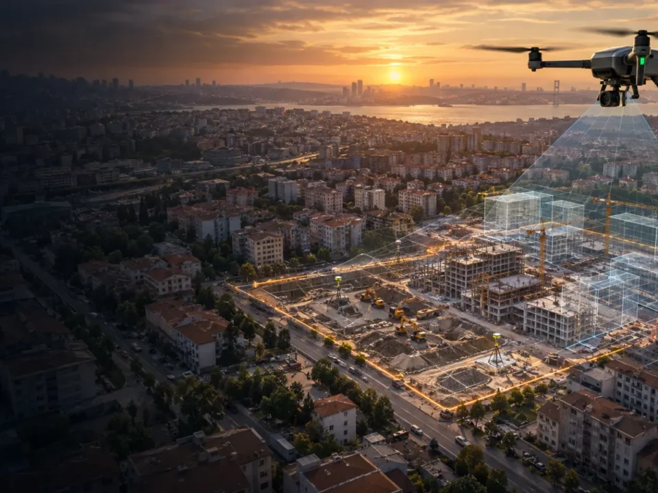 Bağcılar kentsel dönüşüm şantiyesinde veri toplayan haritalama dronu