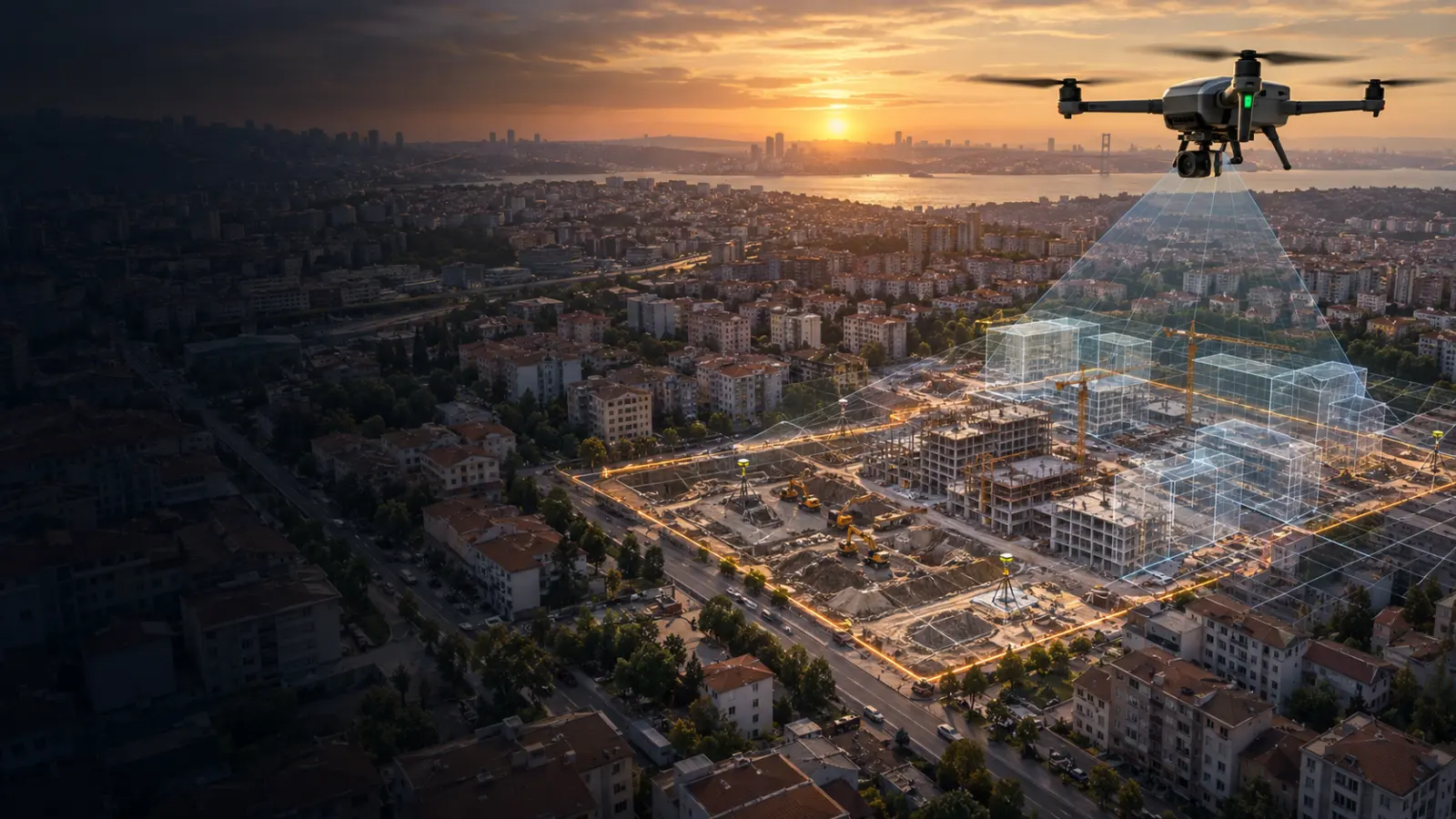 Bağcılar kentsel dönüşüm şantiyesinde veri toplayan haritalama dronu