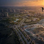 Başakşehir geniş şantiye ve planlı yerleşiminde ölçüm yapan RTK dronu
