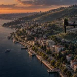 Beşiktaş eğimli kıyı yerleşiminde ölçüm yapan RTK haritalama dronu