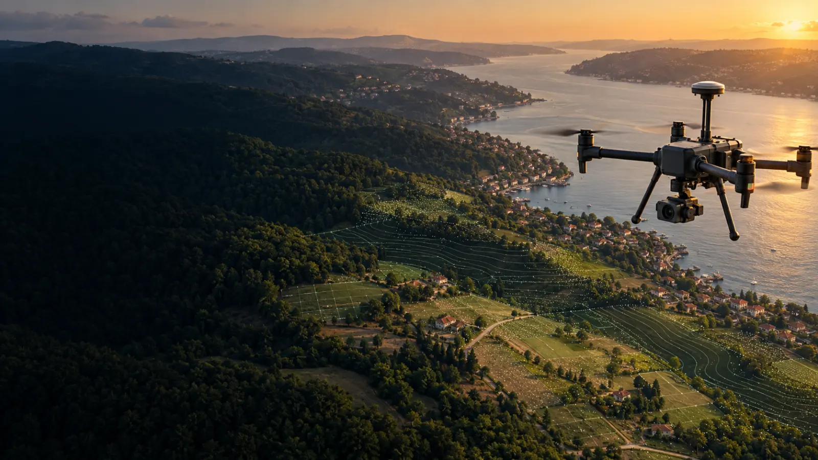 Beykoz orman kenarı ve kırsal arazide ölçüm yapan RTK haritalama dronu