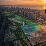 Beylikdüzü planlı yerleşim ve açık şantiyesinde ölçüm yapan RTK dronu