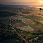 Çatalca tarım parselleri, kırsal yol ve orman kenarında veri toplayan haritalama dronu