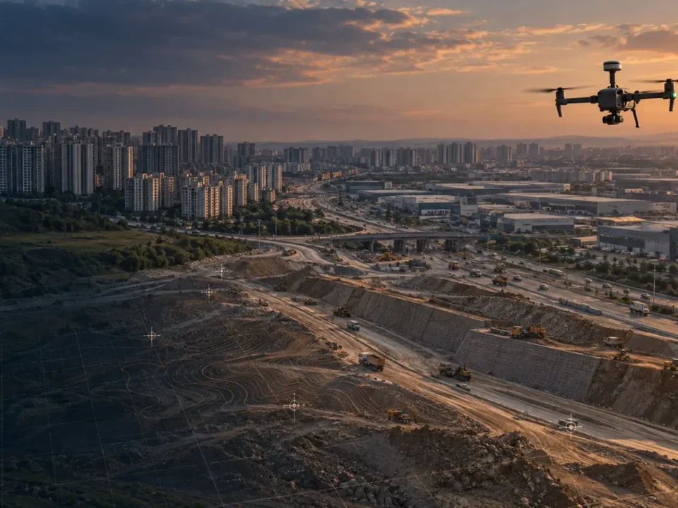 Esenyurt yoğun konut, sanayi ve altyapı koridorunda çalışan RTK haritalama dronu