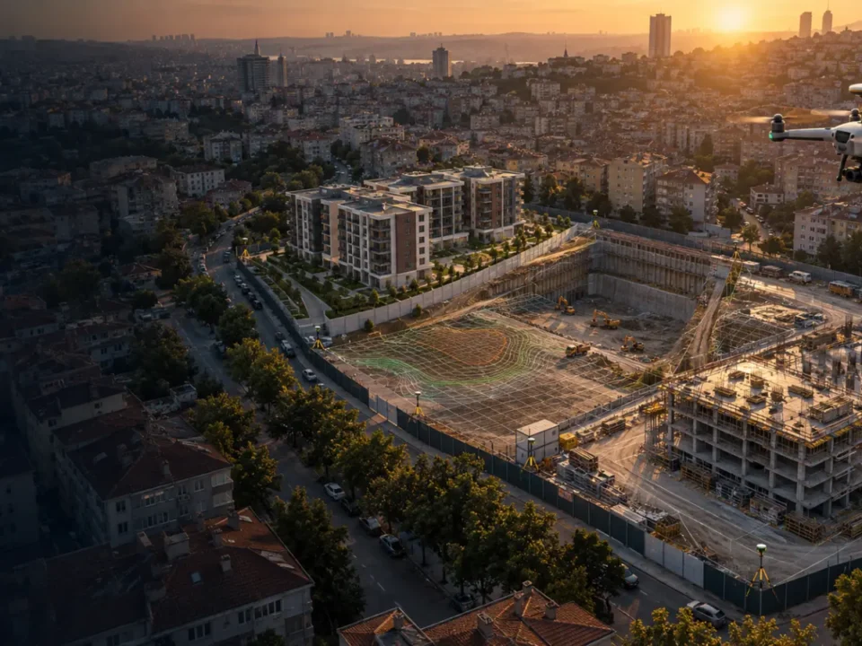Gaziosmanpaşa yoğun kent dokusundaki etaplı dönüşüm sahasını ölçen RTK haritalama dronu