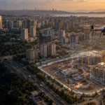 İstanbul ölçeğinde açık şantiye ve kentsel yüzey haritalamayı temsil eden RTK dron