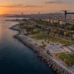 Kadıköy Marmara kıyısı, park ve ulaşım koridorunda çalışan RTK haritalama dronu