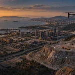 Kartal kıyı ovası, dönüşüm sahası ve kayalık yamaçta çalışan RTK haritalama dronu