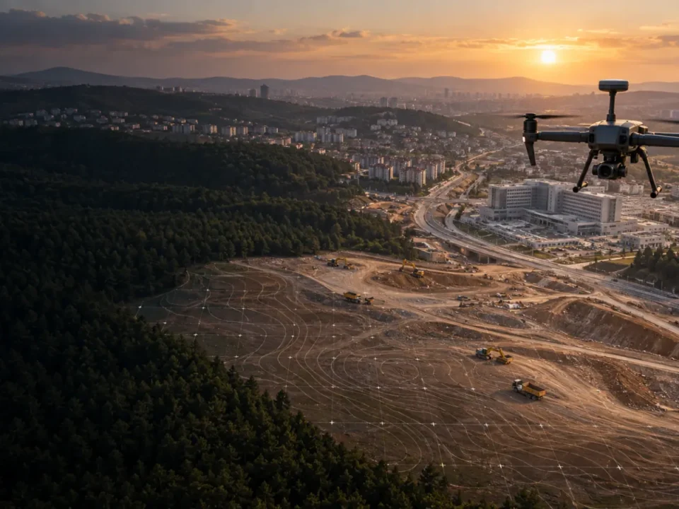 Sancaktepe’de gelişen yerleşim, açık altyapı ve orman eşiğinde çalışan haritalama dronu