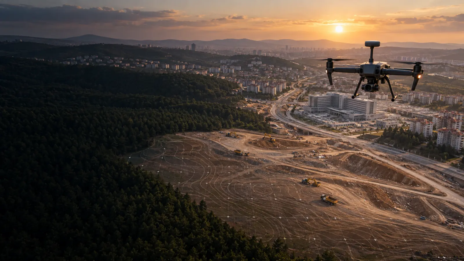 Sancaktepe’de gelişen yerleşim, açık altyapı ve orman eşiğinde çalışan haritalama dronu