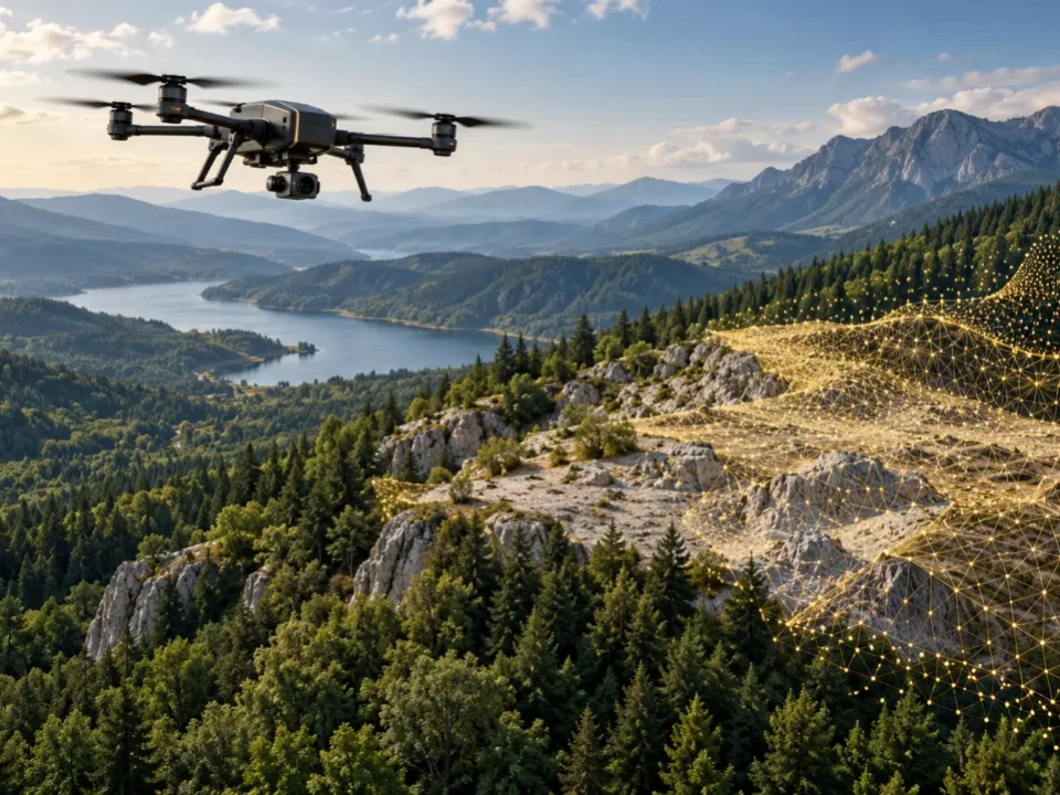 Temsilî Ağlı drone ile haritalama görseli: kırsal bağlantı yolları ve açık arazi ölçümü