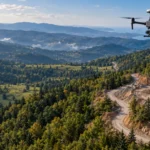 Dikmen yüksek arazisinde yol koridorunu ölçen RTK haritalama dronu temsili
