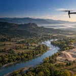 Durağan vadi ve açık şantiye alanında veri toplayan RTK haritalama dronu temsili