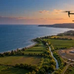 Gerze kıyı ovasında açık alan ve drenaj koridorunu ölçen RTK haritalama dronu temsili