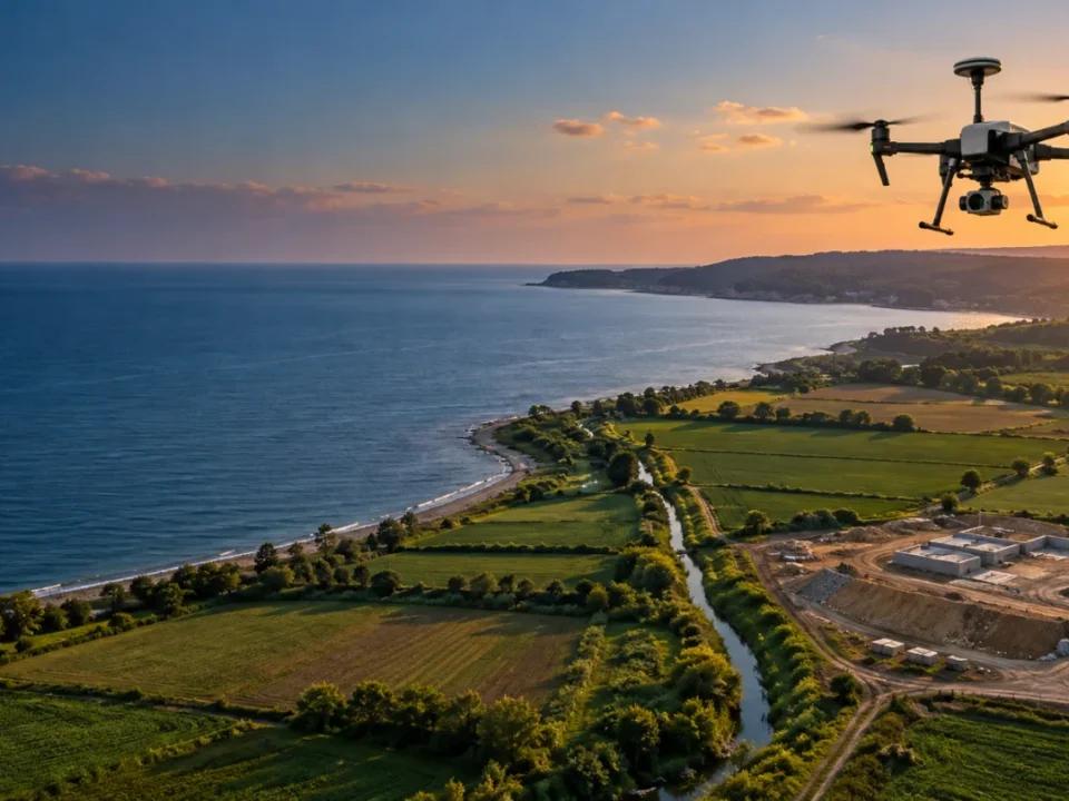 Gerze kıyı ovasında açık alan ve drenaj koridorunu ölçen RTK haritalama dronu temsili