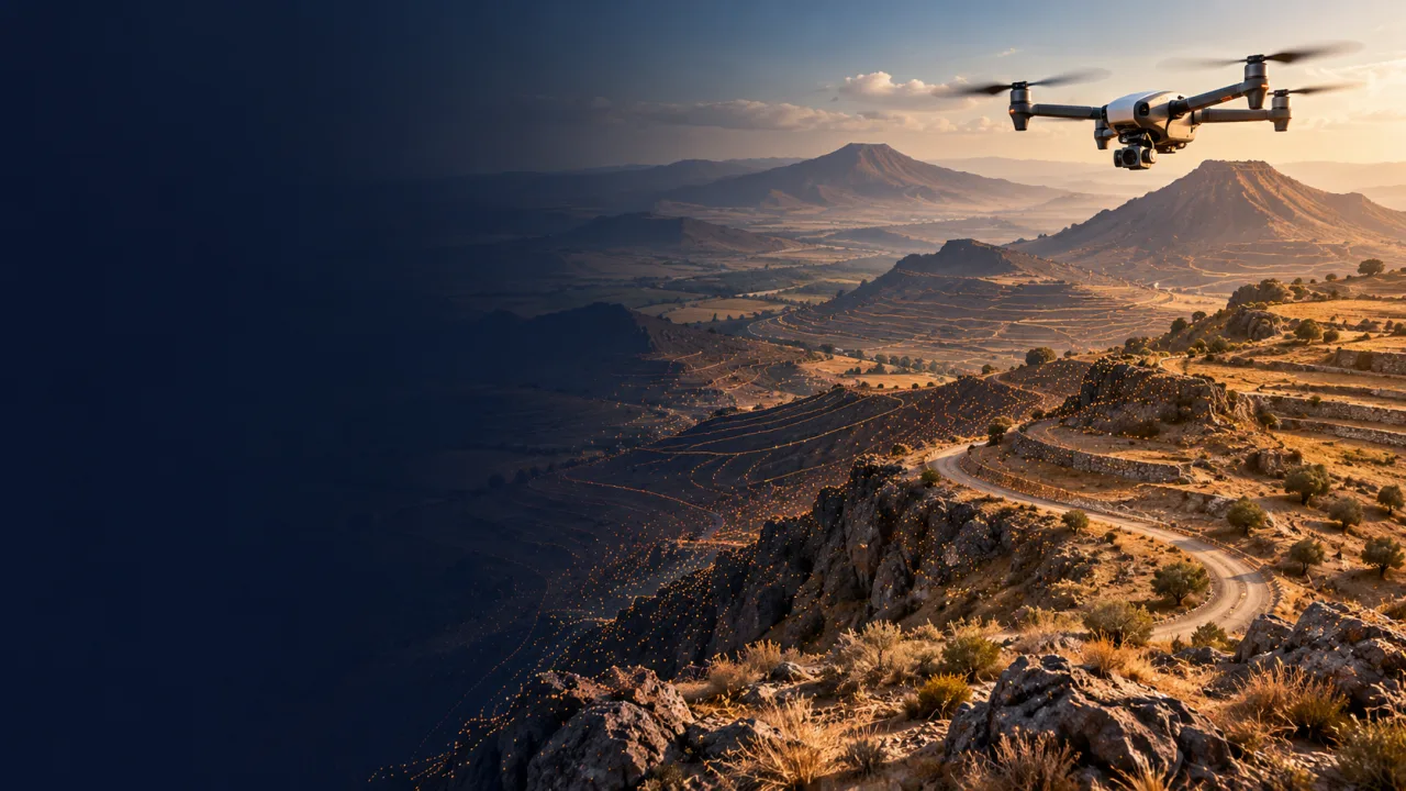 Yahyalı için vadi boyunca ortak referans ve yamaç eğimini anlatan temsili drone haritalama illüstrasyonu