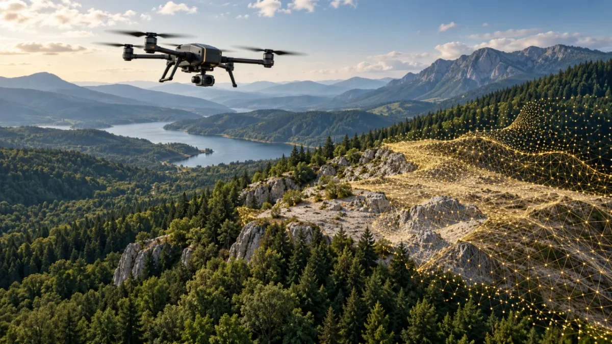 Temsilî Kastamonu Pınarbaşı drone ile haritalama görseli: orman ve doğal alan çevresi