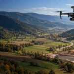Saraydüzü kırsal vadi ve açık koridorunda ölçüm yapan RTK haritalama dronu temsili